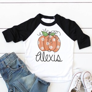 Personalized Girls Pumpkin Shirt, Polka Dot Fall Outfit