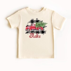 Christmas Tree Truck Shirt, kids christmas shirt, boys holiday shirt, Buffalo Plaid christmas shirt, personalized boys christmas shirt