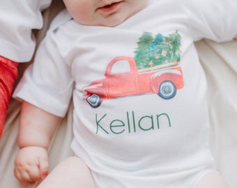 Christmas Tree Truck Toddler Shirt, Personalized Holiday Outfit