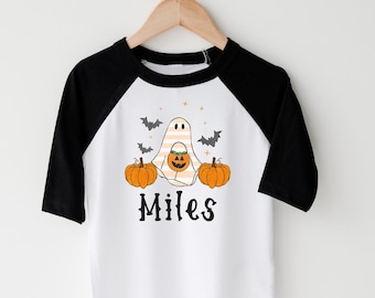 Camiseta de Halloween retro personalizada para niños, camiseta de Halloween para niños pequeños, camiseta fantasma linda, camisa de Halloween espeluznante para niños, personalizada