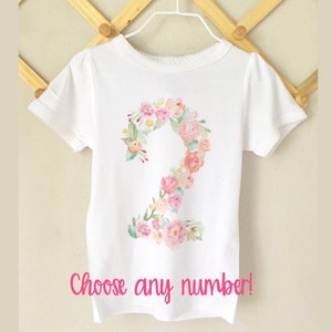 Floral Birthday Shirt, Girls Birthday Shirt, Watercolor number, girls peach and pink birthday shirt, baby floral themed birthday