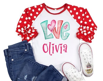 Girl Personalized Valentine Shirt and Knit Ruffle Pants Little Girls Custom Valentine Outfit Valentine Heart Shirt