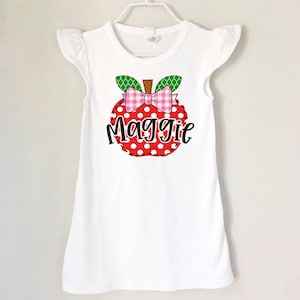 Girls Back to School Dress, Personalized back to school outfit, polka dot apple dress, floral apple, faux appliqué apple,