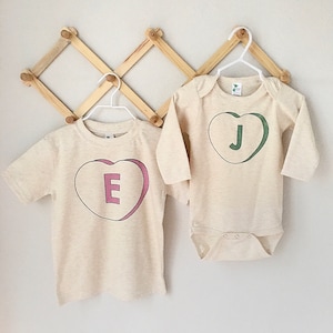 Candy Heart Initial Valentine's Day tshirt / simple baby valentine bodysuit / Personalized Toddler Valentine's Tshirt