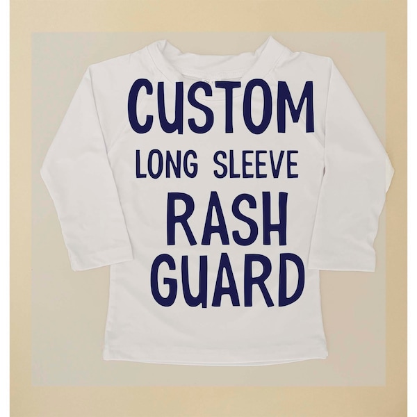 custom white long sleeve rash guard, kids swim shirt, UPF 50 swim shirt for kids, custom birthday rash guard