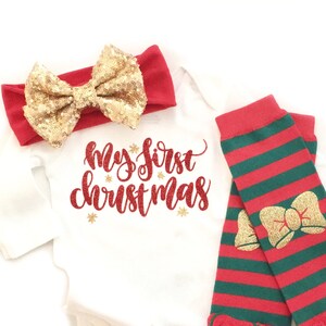 Baby Girls Christmas Outfit, Newborn Christmas Outfit, My First Christmas, Christmas Leggings, Baby Christmas Headband