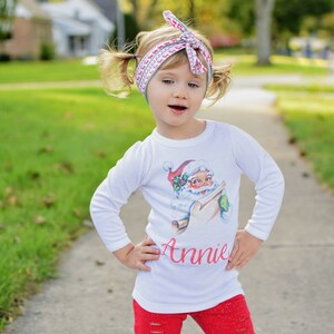 Meisjes kerstshirt, gepersonaliseerde vakantie Shirt, Santa Claus Shirt, ondeugende lijst, mooie lijst, Kerstmis hoofdband, peuter kerstshirt