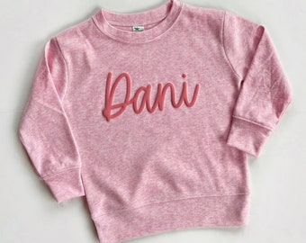 Girl's Pink Puff Personalized Pullover, Pink Sweatshirt, youth sweatshirt with puff name