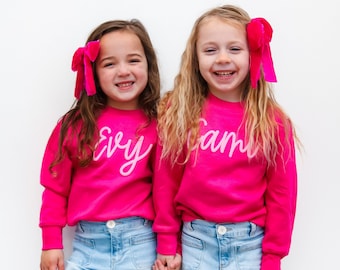 Girl's Pink Puff Personalized Sweatshirt, Pink Sweatshirt, youth sweatshirt with puff name