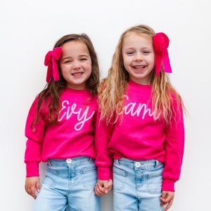 Girl&#39;s Pink Puff Personalized Sweatshirt, Pink Sweatshirt, youth sweatshirt with puff name