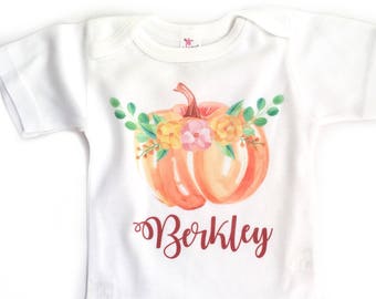 Pumpkin Patch Outfit, Personalized Fall Shirt, Baby Girl Fall Outfit, Watercolor Pumpkin, Pumpkin Patch Shirt, Baby Girl Fall Shirt