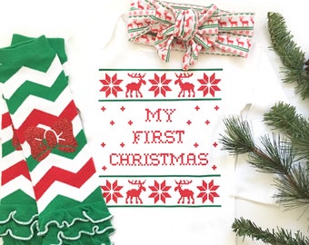 My First Christmas, Baby Girl Christmas Shirt, Christmas Outfit Girls Newborn Christmas Bodysuit, My 1st Christmas Girls, Gold Headband
