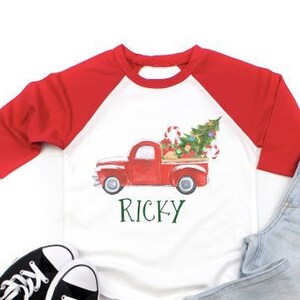 Christmas Truck Shirt for Kids, Boys Christmas Shirt, Unisex Christmas Shirt, Kids Christmas Raglan, Personalized Christmas Shirt for kids