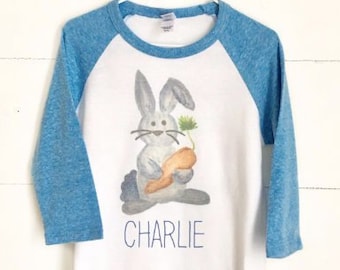 Boys Easter Shirt, Toddler Easter Shirt, Baby Boy Easter Shirt, Watercolor Bunny Shirt, Baby Easter Outfit, Personalized Bunny Shirt