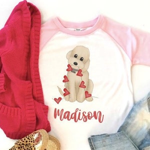 Baby meisje Valentine shirt, meisjes Valentine shirt, peuter Valentines shirt, Goldendoodle shirt, Goldendoodle Valentine, roze raglan