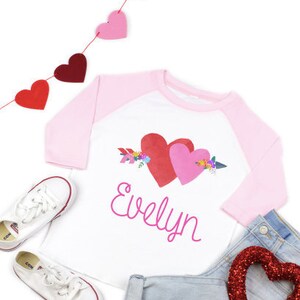 Watercolor heart with arrow personalized valentines shirt, baby girl valentines shirt, valentines outfit, personalized valentines top