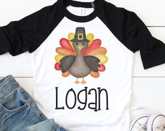 Personalized Kids Thanksgiving Turkey Shirt, Boys Girls Unisex
