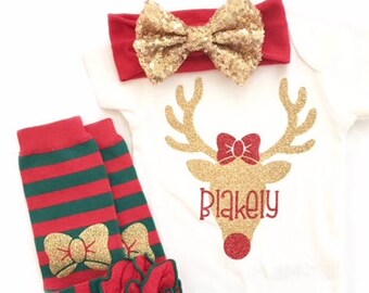 Baby Girl Christmas Outfit, Reindeer Christmas Outfit, Newborn Christmas Outfit, My 1st Christmas, Christmas Leggings, Christmas Hairbow