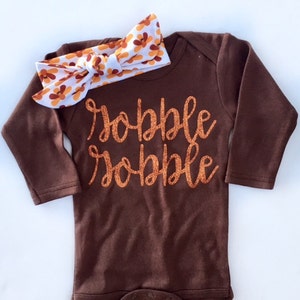 My First Thanksgiving, Gobble Gobble Bodysuit, Thanksgiving Baby Girl Outfit, Baby Girl Thanksgiving, Turkey Headband, Thanksgiving Headband