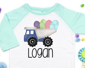 personalized boys easter shirt, easter dump truck shirt, baby boy easter shirt, toddler easter shirt, kids easter shirt, boys easter outfit