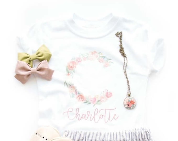 girls personalized shirt, floral monogram shirt, newborn girl take home outfit, boho baby clothes, baby girl clothes, baby girl gift