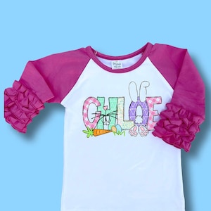 Chemise de Pâques personnalisée pour fille, chemise de Pâques personnalisée pour bébé, chemise de Pâques pour tout-petit, jolie chemise avec nom de Pâques, chemise alphabet de Pâques image 1