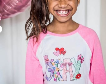 Personalized girls valentines shirt, baby girl personalized valentines shirt, toddler valentines shirt, cute valentine&#39;s name shirt