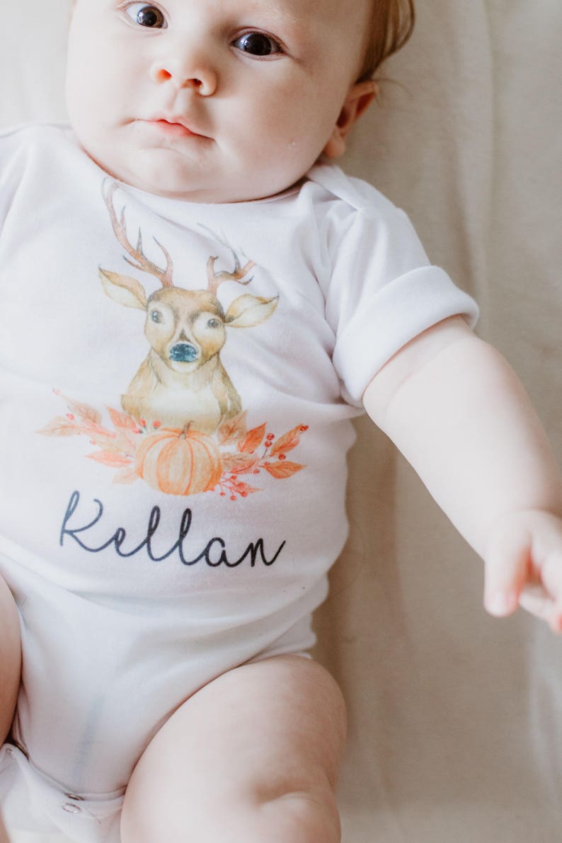 Personalized Deer Bodysuit Boys Fall Shirt Baby Boy Fall Etsy