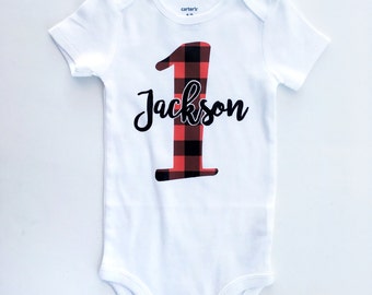 Lumberjack First Birthday, Buffalo Plaid Shirt, Boys Birthday Shirt, One, Lumberjack Birthday Party, Birthday Outfit, Boys Birthday Party