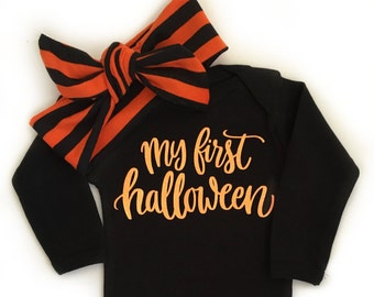 My First Halloween, Baby Girl Halloween Outfit, Baby Halloween Costume, Halloween Headband, Girls Halloween Shirt