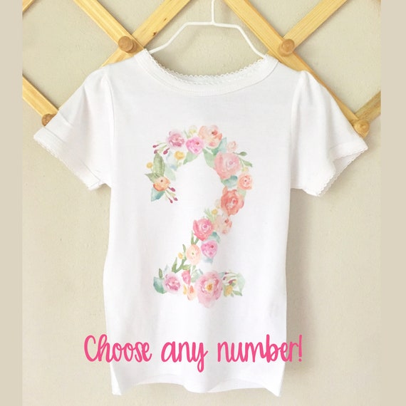 Floral Birthday Shirt, Girls Birthday Shirt, Watercolor number, girls peach and pink birthday shirt, baby floral themed birthday