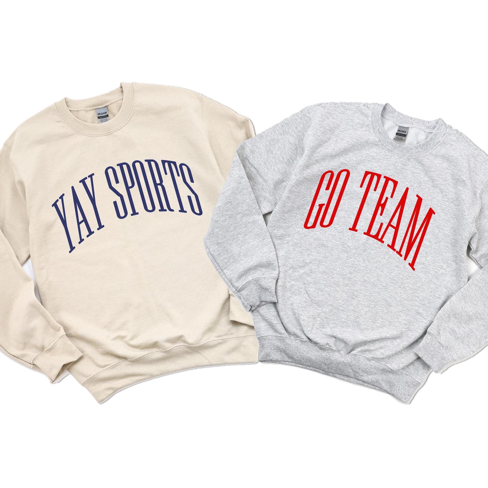 Go Team、Yay Sports クルーネック、カスタム スクール スピリット クルーネック スウェットシャツ、レディース スピリット クルーネック
