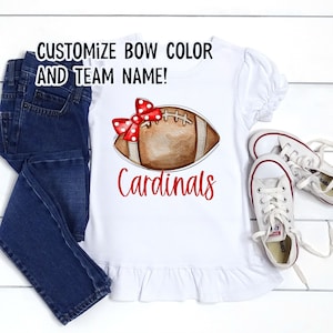 Girl&#39;s customized football with bow shirt, personalized team name shirt for football sister, girly football shirt, girl&#39;s game day shirt