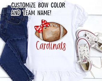 Camiseta de fútbol personalizada para niña con lazo, camiseta personalizada con el nombre del equipo para hermana de fútbol, camiseta de fútbol femenina, camiseta para el día del juego de niña