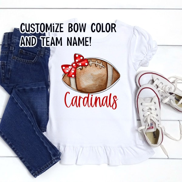 Girl's customized football with bow shirt, personalized team name shirt for football sister, girly football shirt, girl's game day shirt