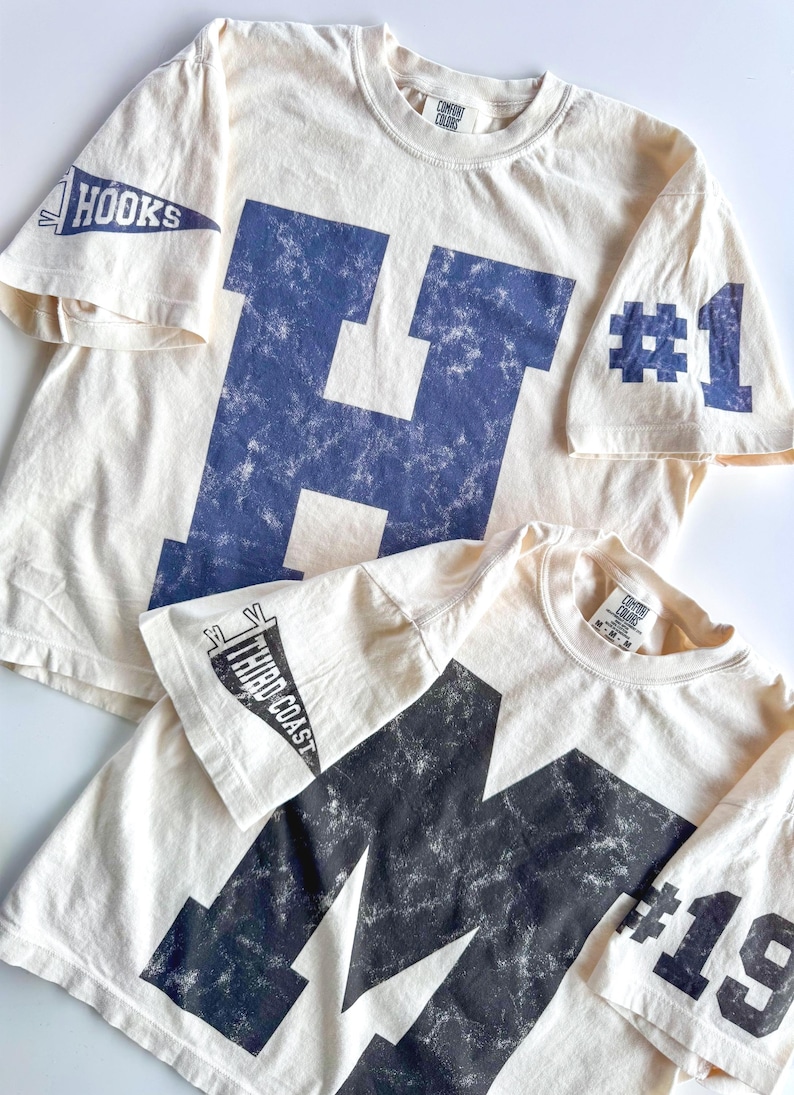 Custom Spirit Shirt, Personalized Team Tee, Custom Initial Shirt with Number & Sleeve Print, Game Day Shirt, DTG Printed Comfort Colors Tee