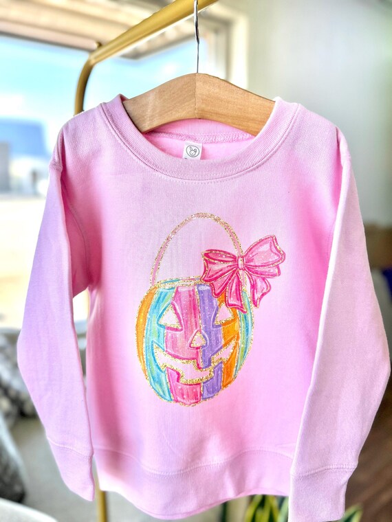 Glitter pumpkin sweatshirt, toddler girls halloween sweatshirt, pink pumpkin sweatshirt for girls, youth halloween sweatshirt
