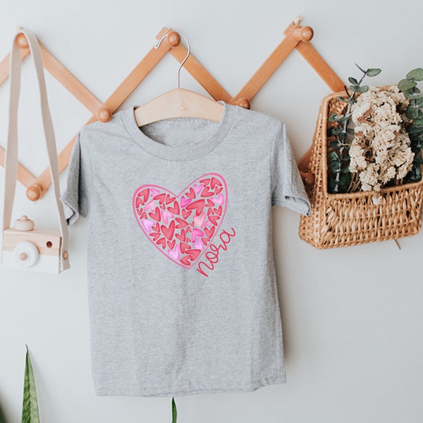 Girls Valentine's Heart tshirt / Personalized Valentine tshirt / Watercolor Hearts Valentine's Tshirt