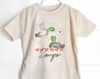 Duck Valentine's Shirt, Boys Valentine's shirt, duck with hearts, personalized Boys valentine's tshirt