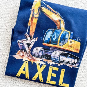 Boys personalized excavator shirt, construction birthday shirt for boys, birthday boy, toddler boys construction shirt, dumptruck shirt