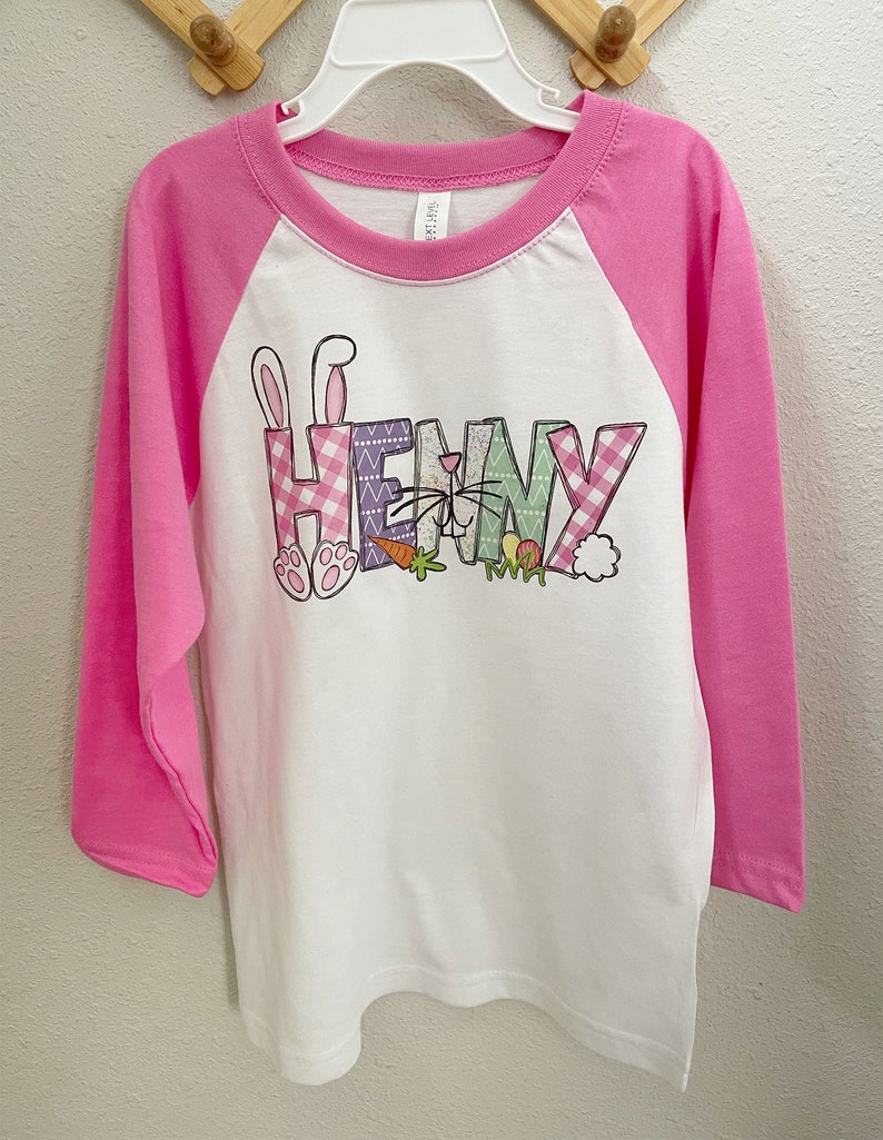 Chemise de Pâques personnalisée pour fille, chemise de Pâques personnalisée pour bébé, chemise de Pâques pour tout-petit, jolie chemise avec nom de Pâques, chemise alphabet de Pâques Youth Small