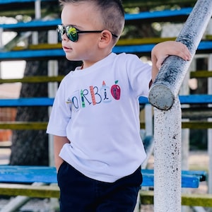 Kids back to school shirt, personalized toddler school shirt, first day of school shirt White