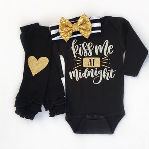 New Years Outfit Girl, My First New Years Girl Outfit, Kiss me at Midnight, Baby Girl New Years Outfit, Newborn Girl New Years Outfit