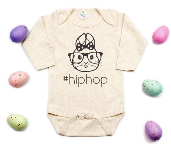 Hip Hop Bodysuit, Girl Hipster Bunny Bodysuit, Baby Easter Shirt