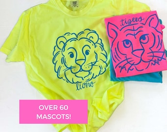 Neon Mascot Doodle Shirts – Customizable Outlined Mascot Tees – Bright Mascot Tees for Game Day, School Pride, Team Spirit Shirt