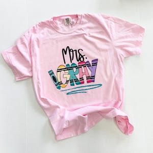 Custom teacher crayon tshirt, back to school tee for teachers, preppy school tee, kindergarten teacher tshirt