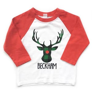 Kinderen kerstshirt, rendieren Shirt, gepersonaliseerde kerst Shirt, geruite kerstshirt, Lumberjack Plaid, Rudolph Shirt kinderen