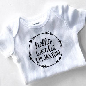 Hello World Newborn Outfit, Boys Coming Home Outfit, Newborn Take Home, Hello World Bodysuit, Baby Shower Gift, Personalized Bodysuit