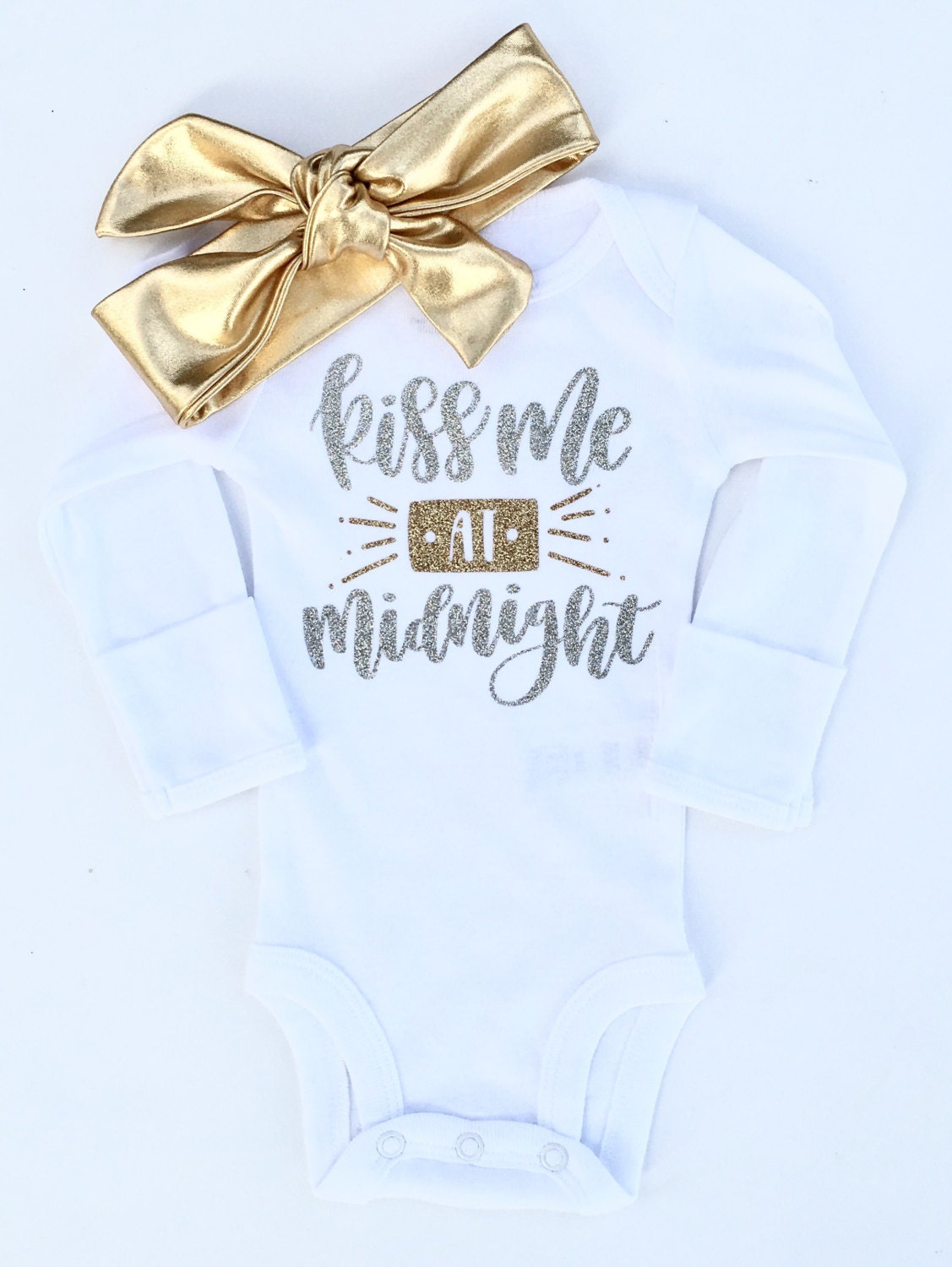 Midnight New Years Eve Onesie Baby Girl New Year Outfit, Kiss Me