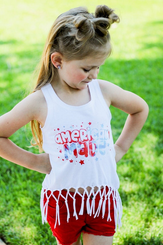 Kids 4th of July Fringe Tank, 4th of July Tank Top, American Made
